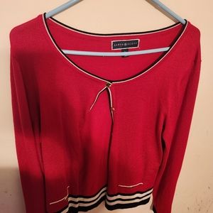 Karen Scoot red cardigan